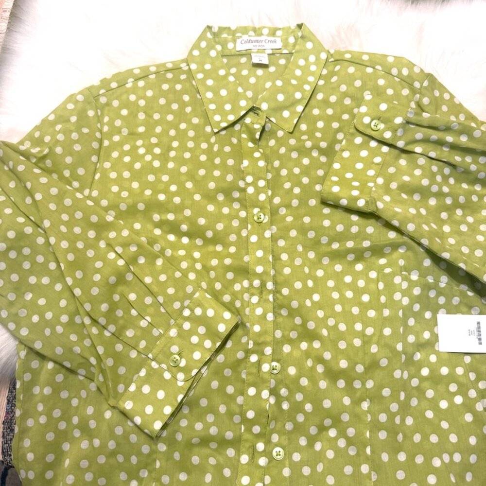 Goldwater Creek 100 cotton button down shirt cropped sleeves NWT sz L